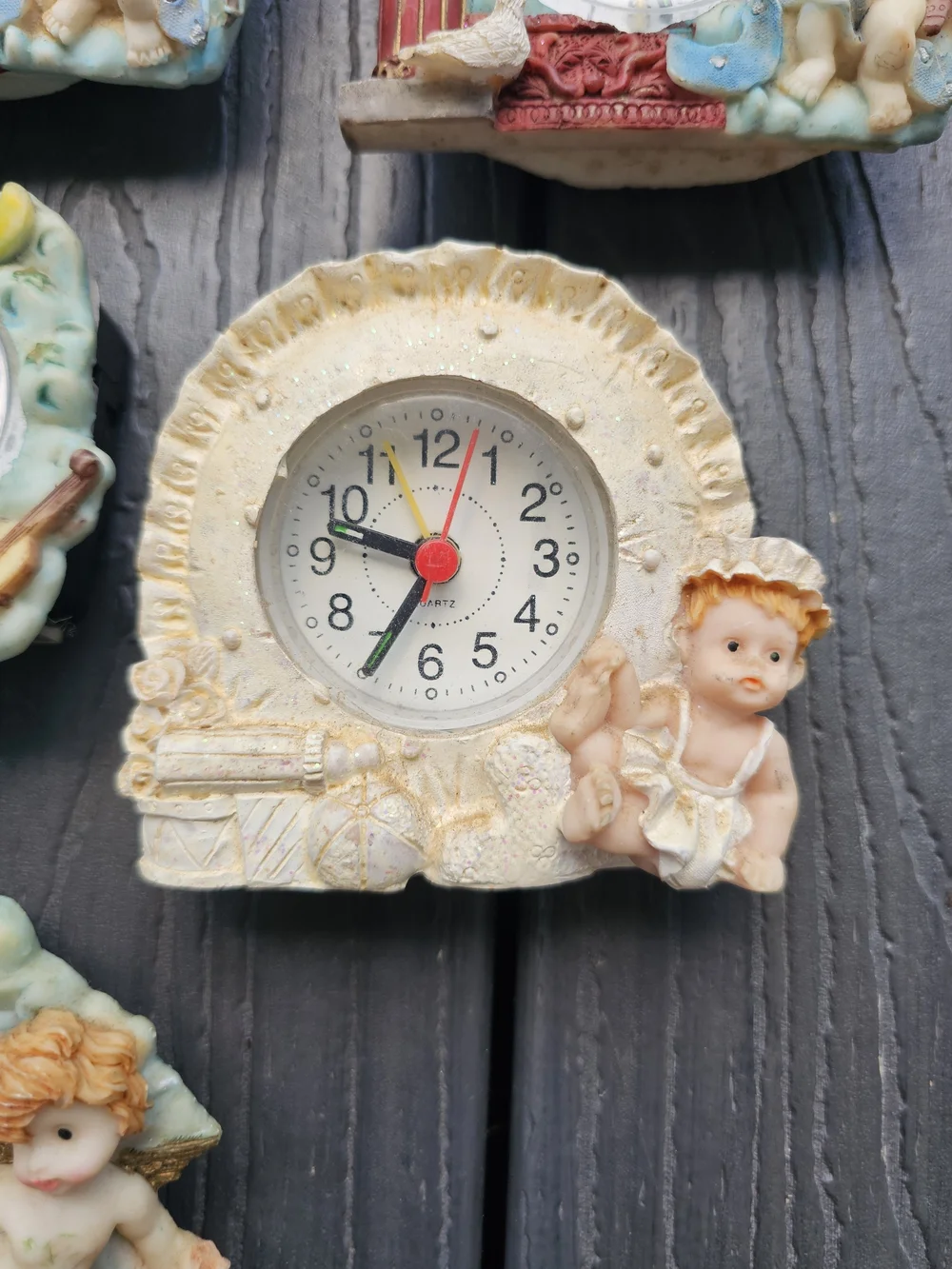 Lot of 5 Vintage 1990s Miniature Cherub / Angel Quartz Desk Clocks